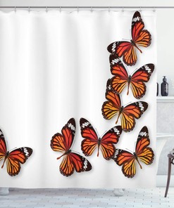 Dark Brown Marigold Monarch Butterfly Flying Frame Insect Weather Shower Curtain