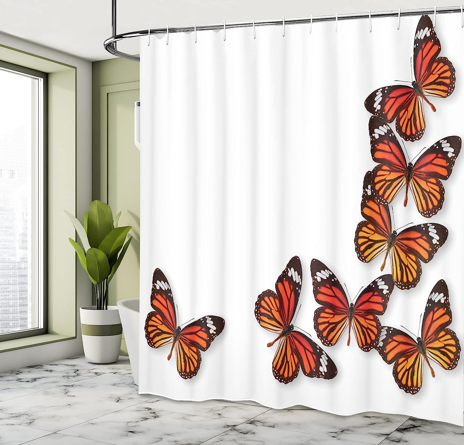 Dark Brown Marigold Monarch Butterfly Flying Frame Insect Weather Shower Curtain - Image 4