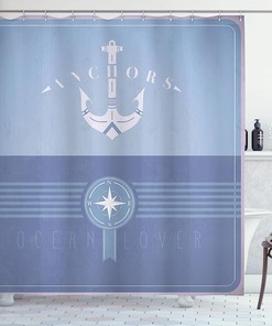 Dark Ceil Vintage Marine Design For Ocean Lovers Anchor Compass And Stripes Nautical Shower Curtain