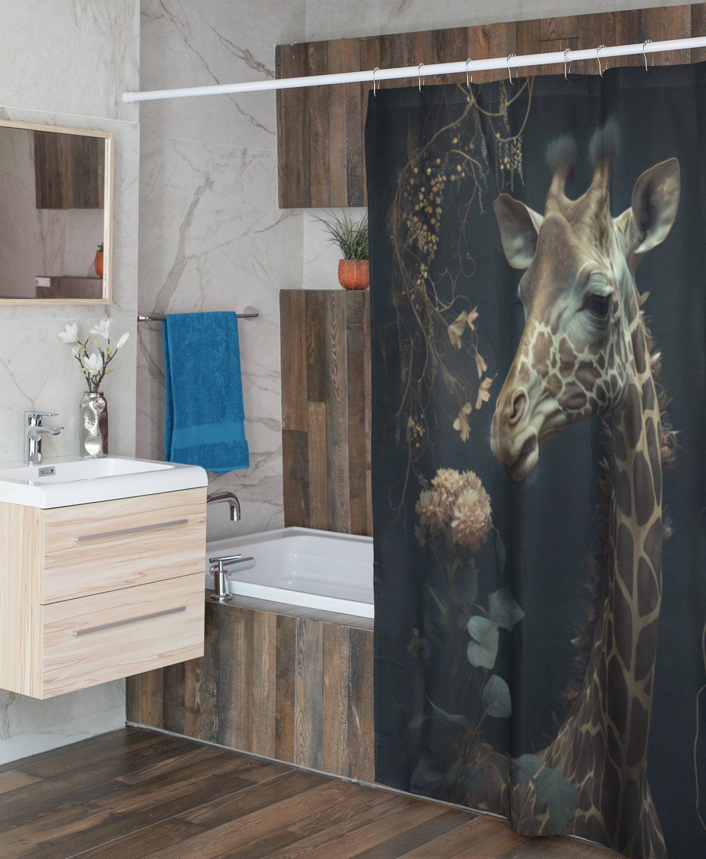 Dark Goblincore Giraffe Animal Nature Shower Curtain For Unique Bathroom Refresh Gifts - Image 2