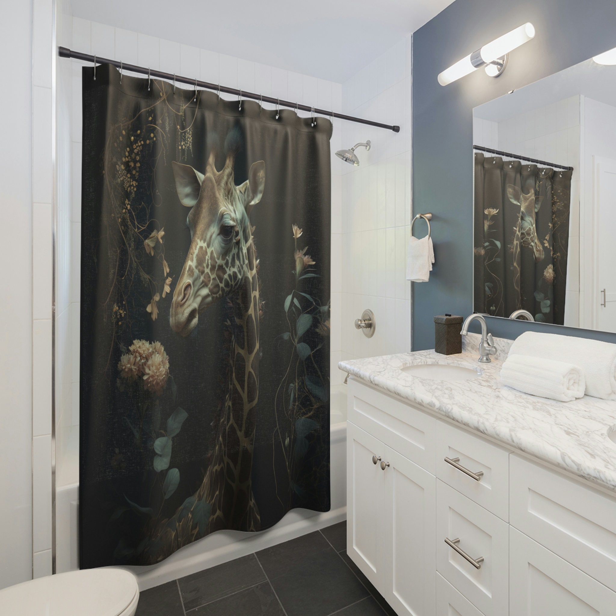 Dark Goblincore Giraffe Animal Nature Shower Curtain For Unique Bathroom Refresh Gifts - Image 3