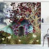 Dark Gothic Themed Scene With Secret Cave Moon Shower Curtain, Magic Tree Illustration Cloth Fabric Bathroom Decors