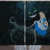 Dark Green Alice In Wonderland Curtains With Cheshire Cat Cartoon Style - Living Room Bedroom Window Drapes Set