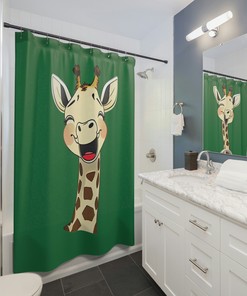 Dark Green Giraffe Shower Curtain - Unique Bathroom Decor