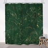 Dark Green Gold Abstract Shower Curtain with Tropical Palm Leaves, Boho Botanical Minimalist Bathroom Decor 