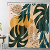 Dark Green Monstera Orange Color Block Shower Curtain - LB Tropical Palm Leaf Modern Mid Century Bath Decor