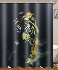 Dark Green Tiger Print Shower Curtain - Unique Animal Print Bathroom Decor