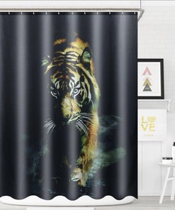 Dark Green Tiger Print Shower Curtain - Unique Animal Print Bathroom Decor