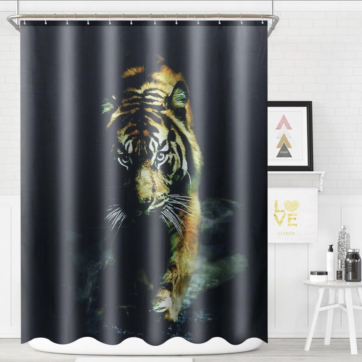 Dark Green Tiger Print Shower Curtain - Unique Animal Print Bathroom Decor