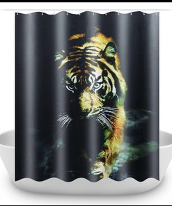 Dark Green Tiger Print Shower Curtain - Unique Animal Print Bathroom Decor