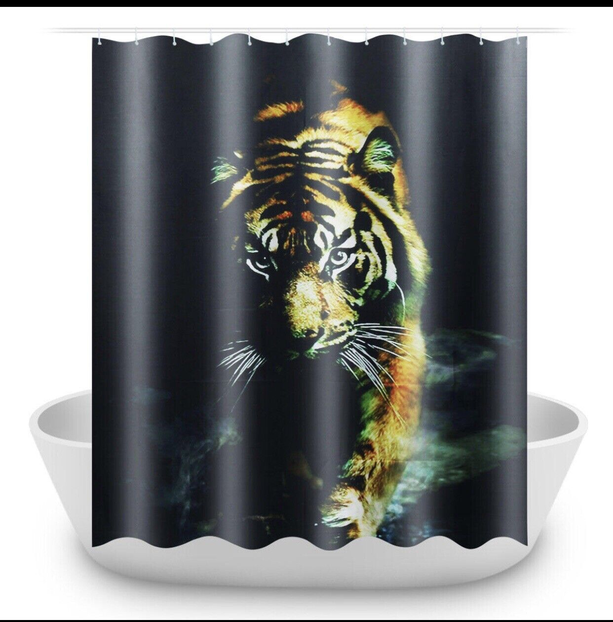 Dark Green Tiger Print Shower Curtain - Unique Animal Print Bathroom Decor