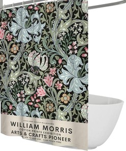 Dark Green William Morris Floral Bohemian Shower Curtain for a Chic and Relaxing Bathroom Decor