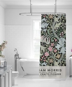 Dark Green William Morris Floral Bohemian Shower Curtain for a Chic and Relaxing Bathroom Decor