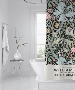 Dark Green William Morris Floral Bohemian Shower Curtain for a Chic and Relaxing Bathroom Decor