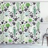 Dark Grey Green Cartoon Style Inspired Drawing Of Hedgehog Animals Saguaro And Prickly Pear Shower Curtain