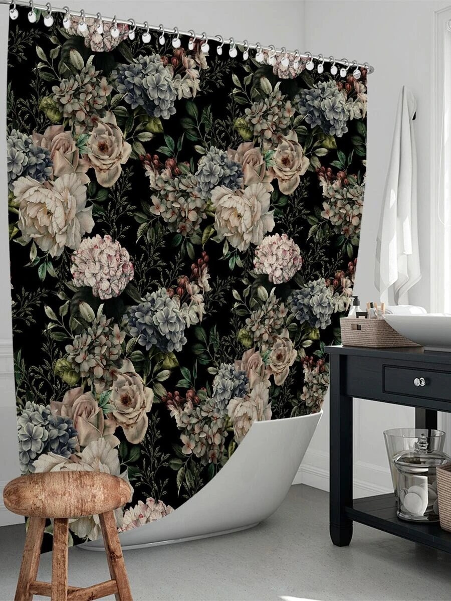 Dark Moody Flowers Modern Goth Grunge Shower Curtain For A Unique Bathroom Decor