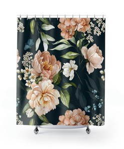 Dark Rose Floral Botanical Print Best Shower Curtain For Nature Lover Dark Academia Bathroom Decor