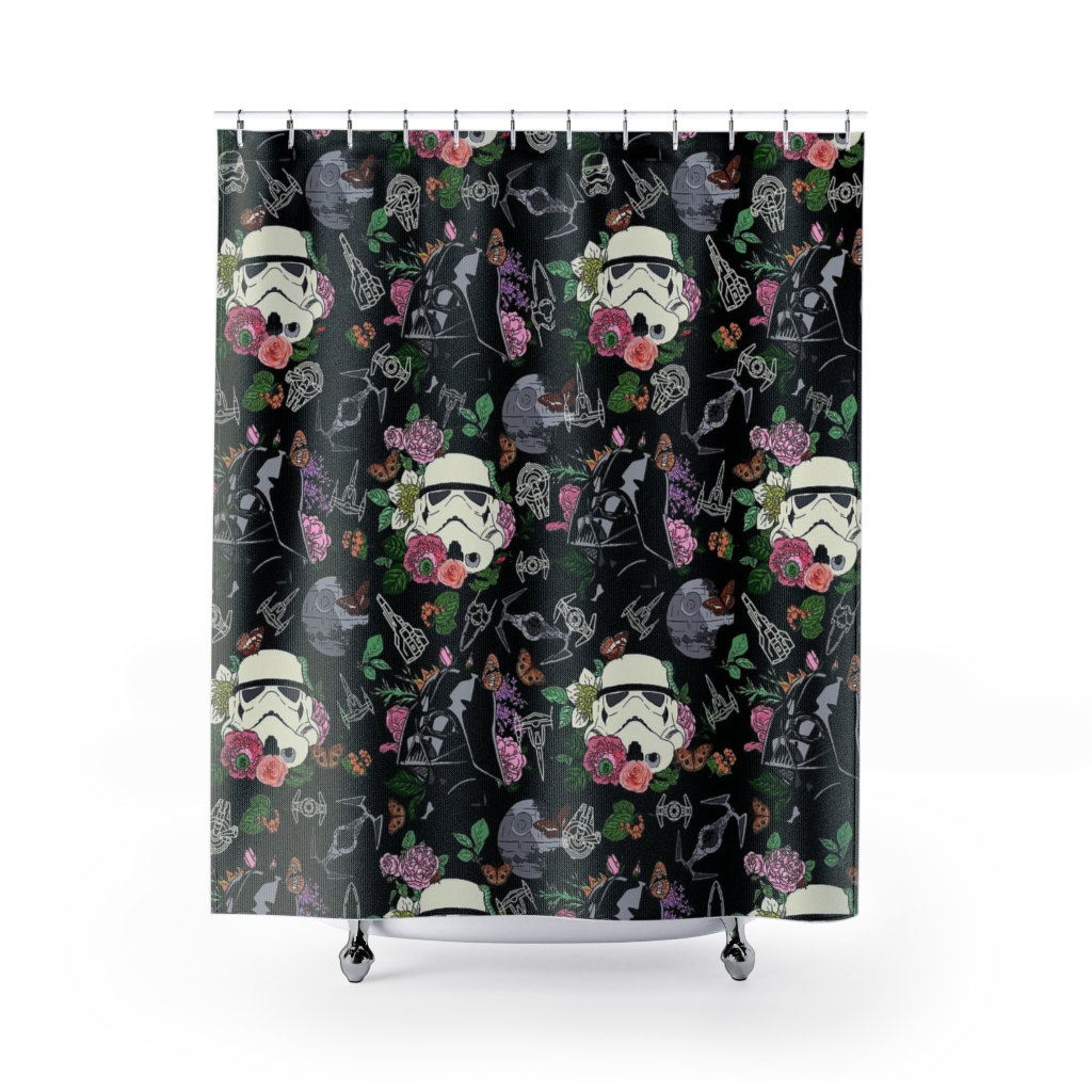 Dark Side-Themed Black Floral Star Wars Shower Curtain For Your Space Bathroom Decor