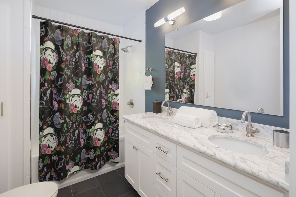 Dark Side-Themed Black Floral Star Wars Shower Curtain For Your Space Bathroom Decor - Image 2