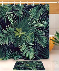 Dark Tropical Green Palm Leaves Shower Curtain For Jungle-Themed Bathroom Decor