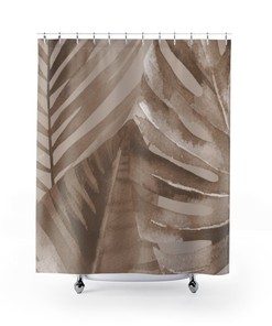 Dark Tropical Palm Trees Beige Brown And Taupe Shower Curtain For Your Bathroom