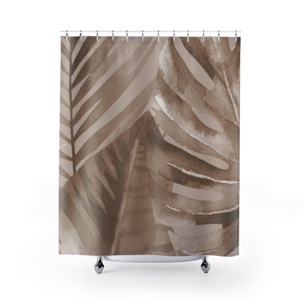 Dark Tropical Palm Trees Beige Brown And Taupe Shower Curtain For Your Bathroom