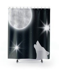 Dark Wolf and Moon Shower Curtain: Modern and Elegant Bathroom Dcor with Black and White Color Scheme