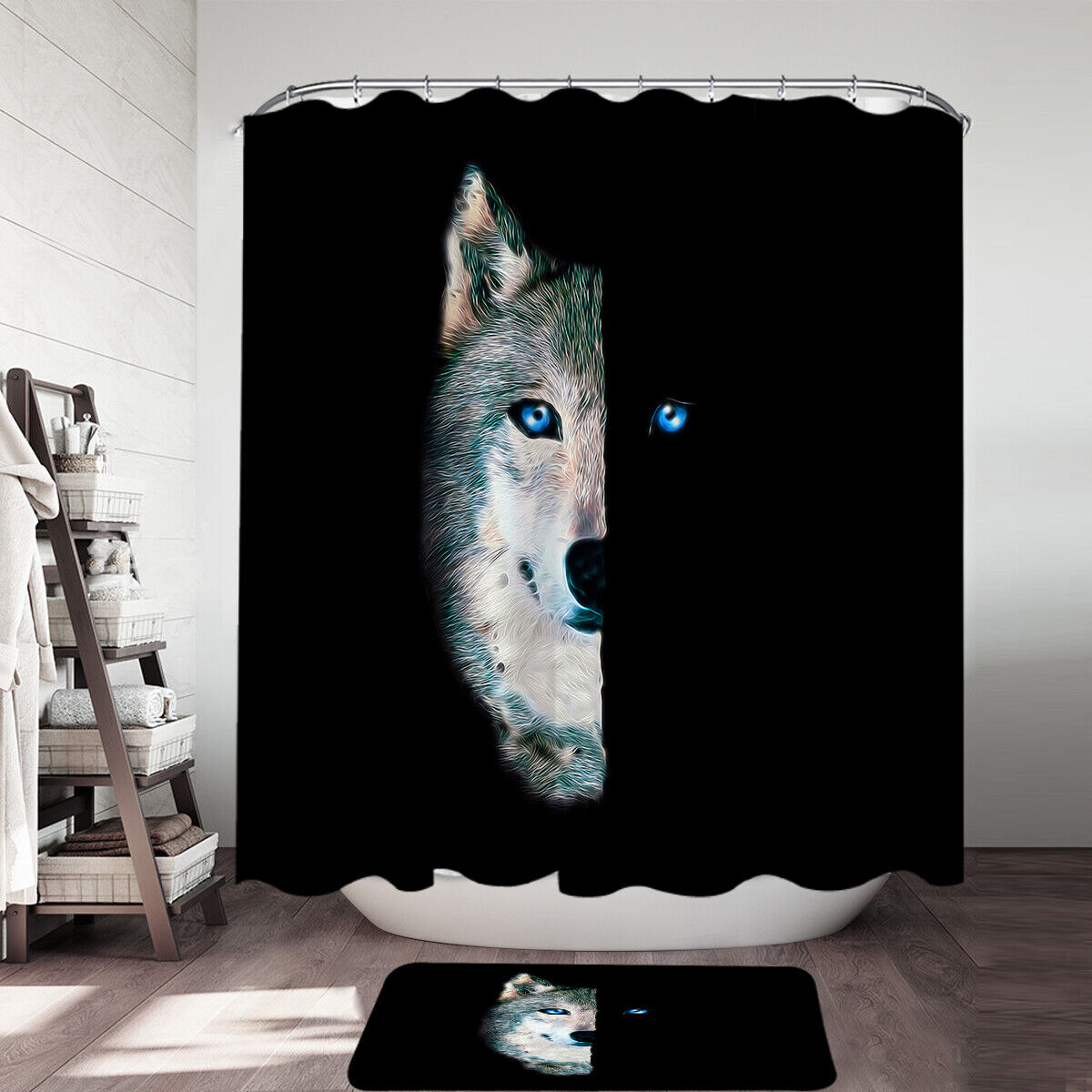 Day Vs Night Wolf Shower Curtain - Mysterious Bathroom Accessory