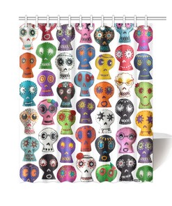Day of the Dead Embroidered Sugar Skull Photos Shower Curtain for Bathroom Decor