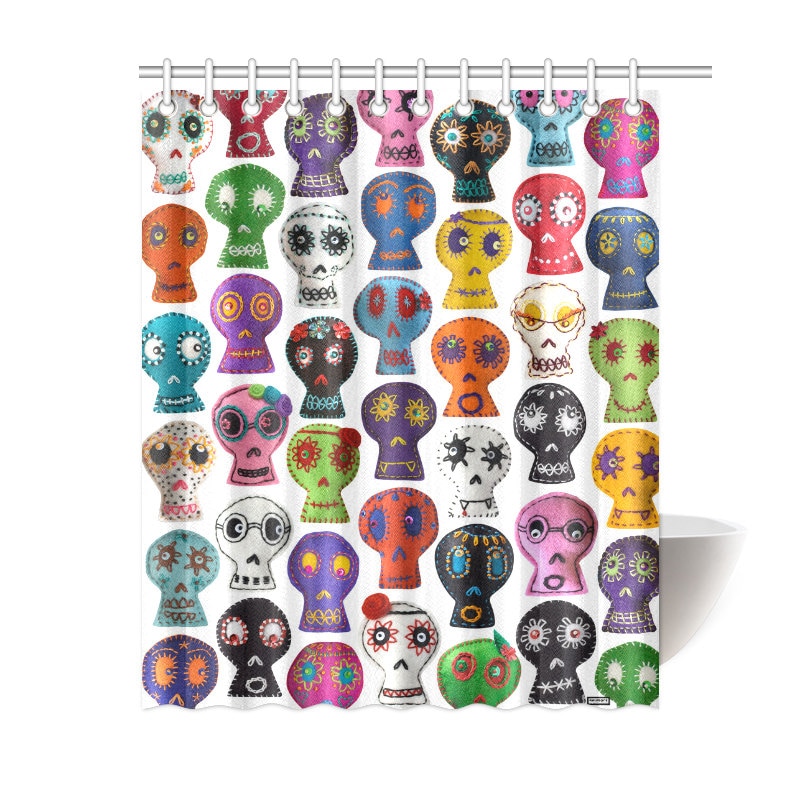 Day of the Dead Embroidered Sugar Skull Photos Shower Curtain for Bathroom Decor