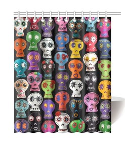 Day of the Dead Embroidered Sugar Skull Photos Shower Curtain for Bathroom Decor