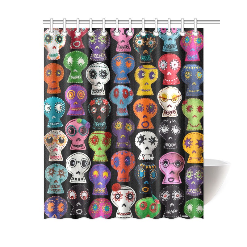 Day of the Dead Embroidered Sugar Skull Photos Shower Curtain for Bathroom Decor