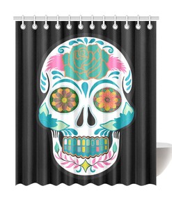 Day of the Dead Mexican Skull Shower Curtain - Colorful and Meaningful Bathroom Decor - Waterproof
