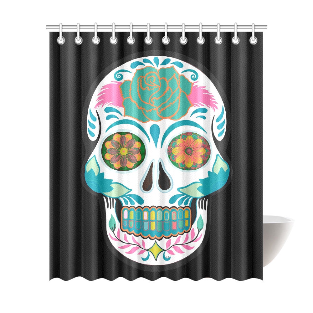 Day of the Dead Mexican Skull Shower Curtain - Colorful and Meaningful Bathroom Decor - Waterproof
