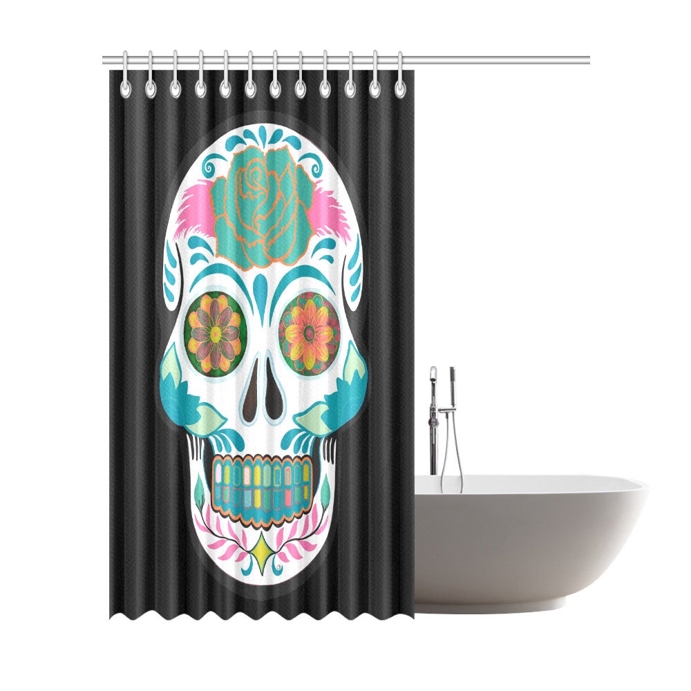 Day of the Dead Mexican Skull Shower Curtain - Colorful and Meaningful Bathroom Decor - Waterproof