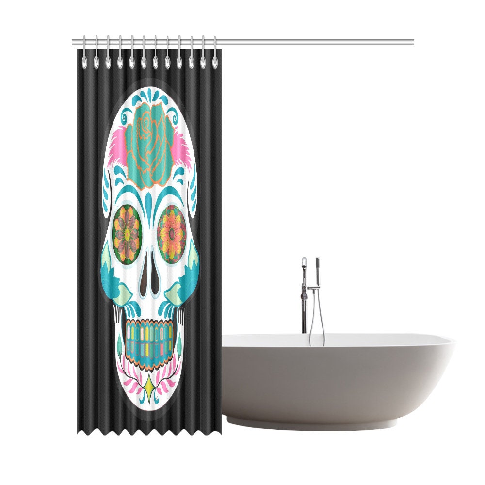Day of the Dead Mexican Skull Shower Curtain - Colorful and Meaningful Bathroom Decor - Waterproof