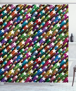 Dazzling 3D Art Rainbow Shooting Stars and Disco Lights Shower Curtain for a Futuristic Bathroom