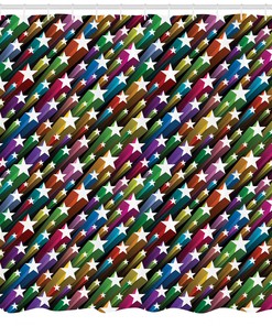 Dazzling 3D Art Rainbow Shooting Stars and Disco Lights Shower Curtain for a Futuristic Bathroom