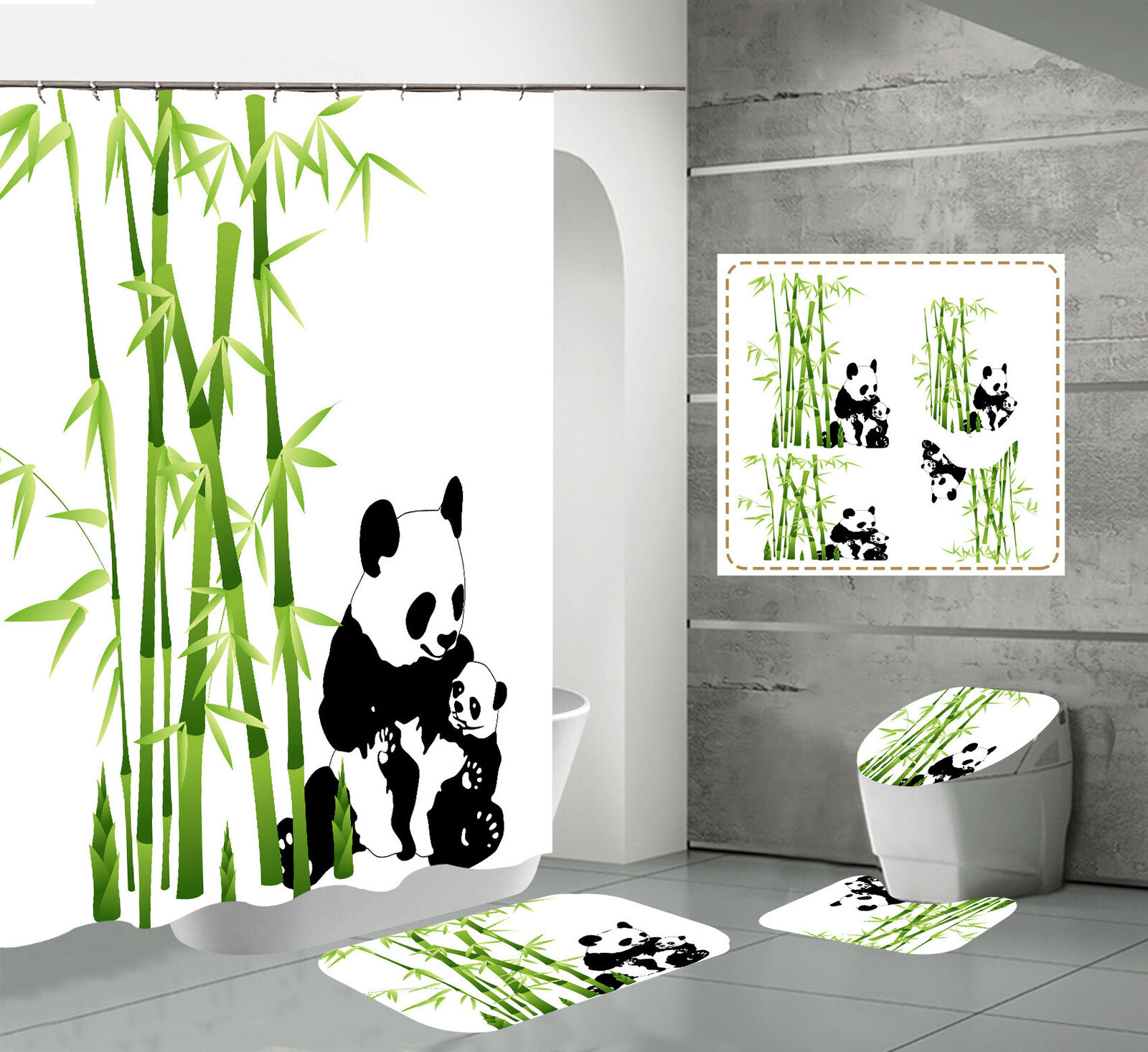 Dazzling Panda Bamboo Animals Print Shower Curtain for Bathroom