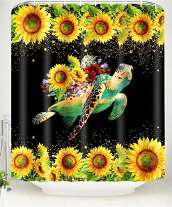 Dazzling Sunflower Sea Turtle Shower Curtain to Add A Serene Touch to Your Bathroom Decor