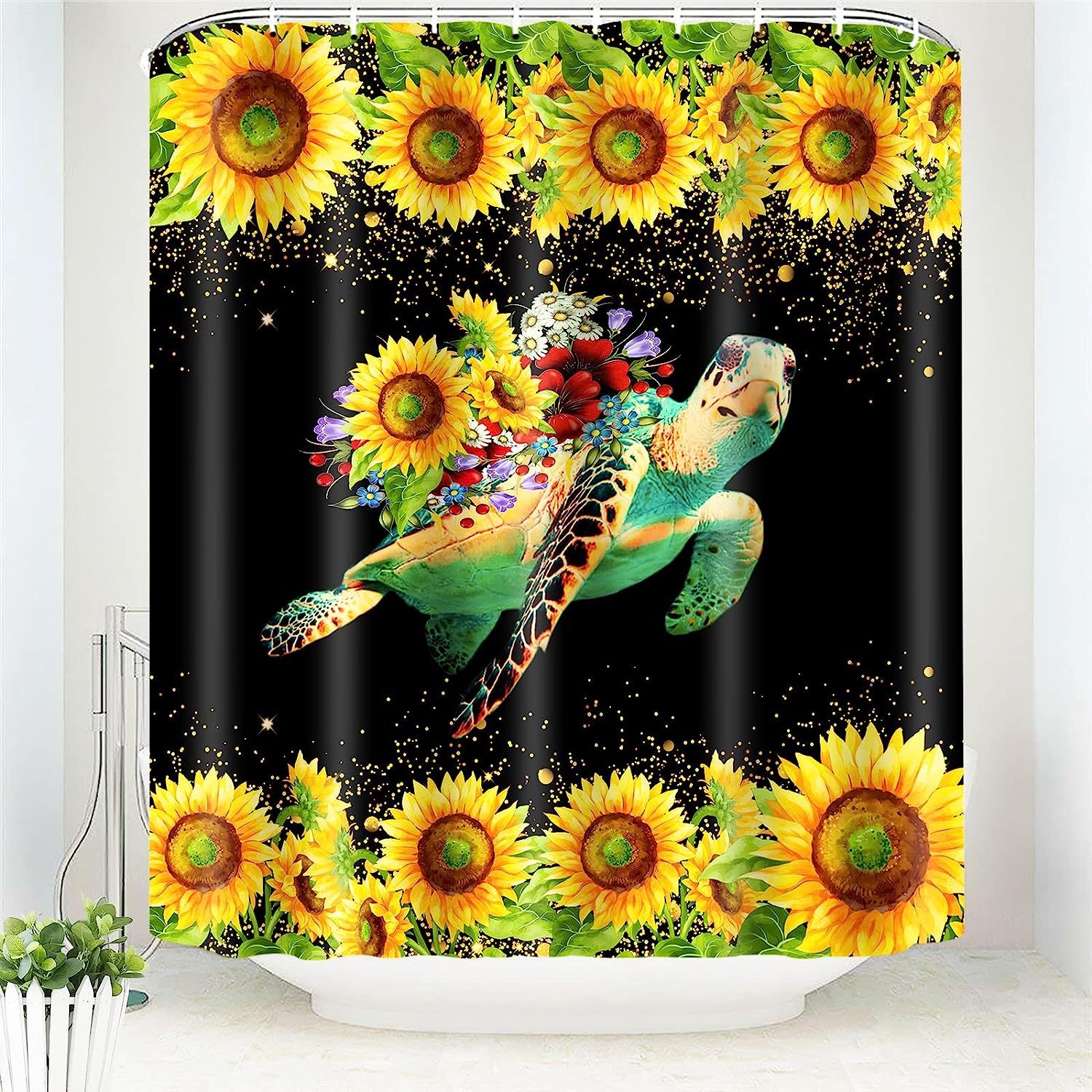 Dazzling Sunflower Sea Turtle Shower Curtain to Add A Serene Touch to Your Bathroom Decor