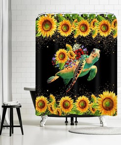 Dazzling Sunflower Sea Turtle Shower Curtain to Add A Serene Touch to Your Bathroom Decor