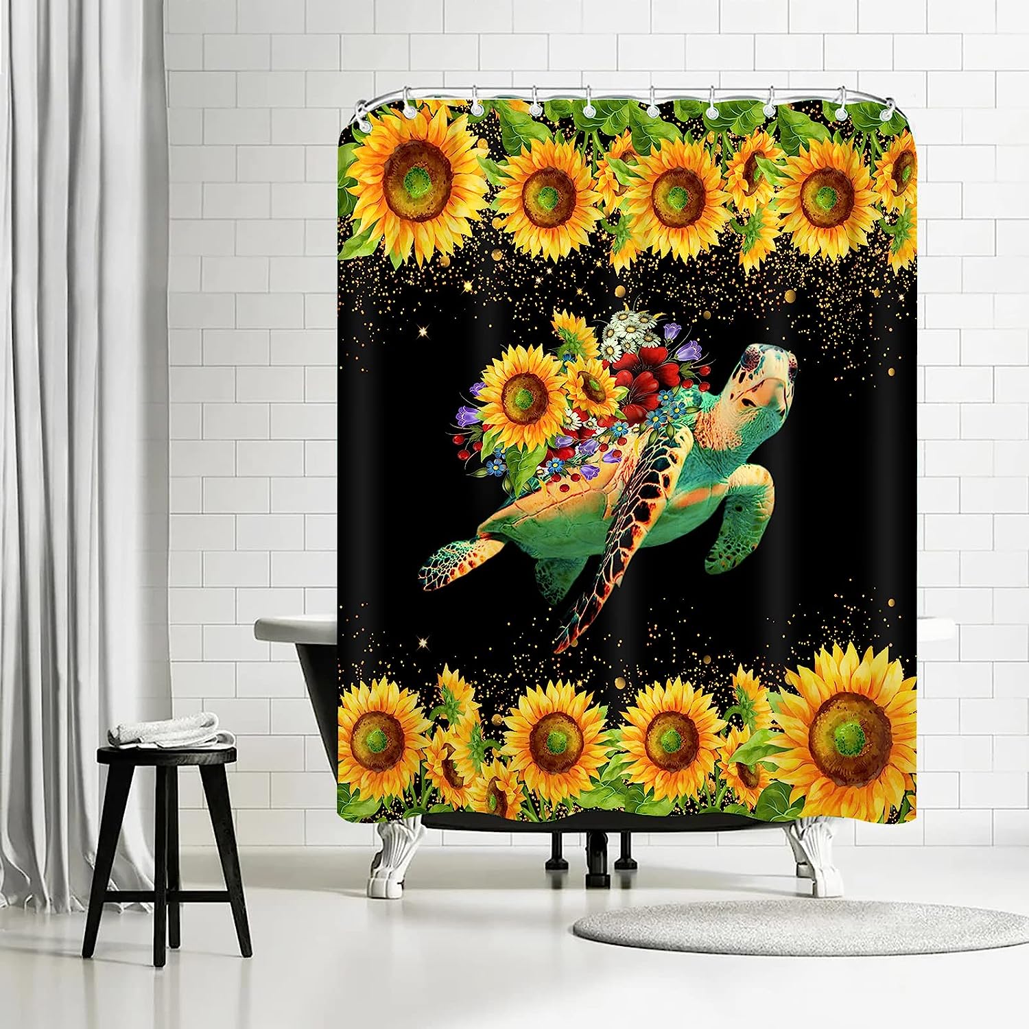 Dazzling Sunflower Sea Turtle Shower Curtain to Add A Serene Touch to Your Bathroom Decor
