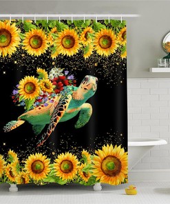 Dazzling Sunflower Sea Turtle Shower Curtain to Add A Serene Touch to Your Bathroom Decor