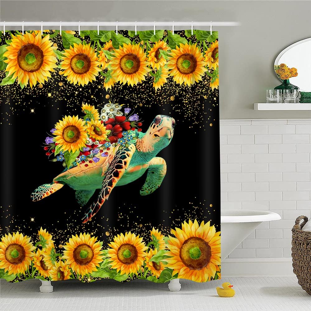 Dazzling Sunflower Sea Turtle Shower Curtain to Add A Serene Touch to Your Bathroom Decor