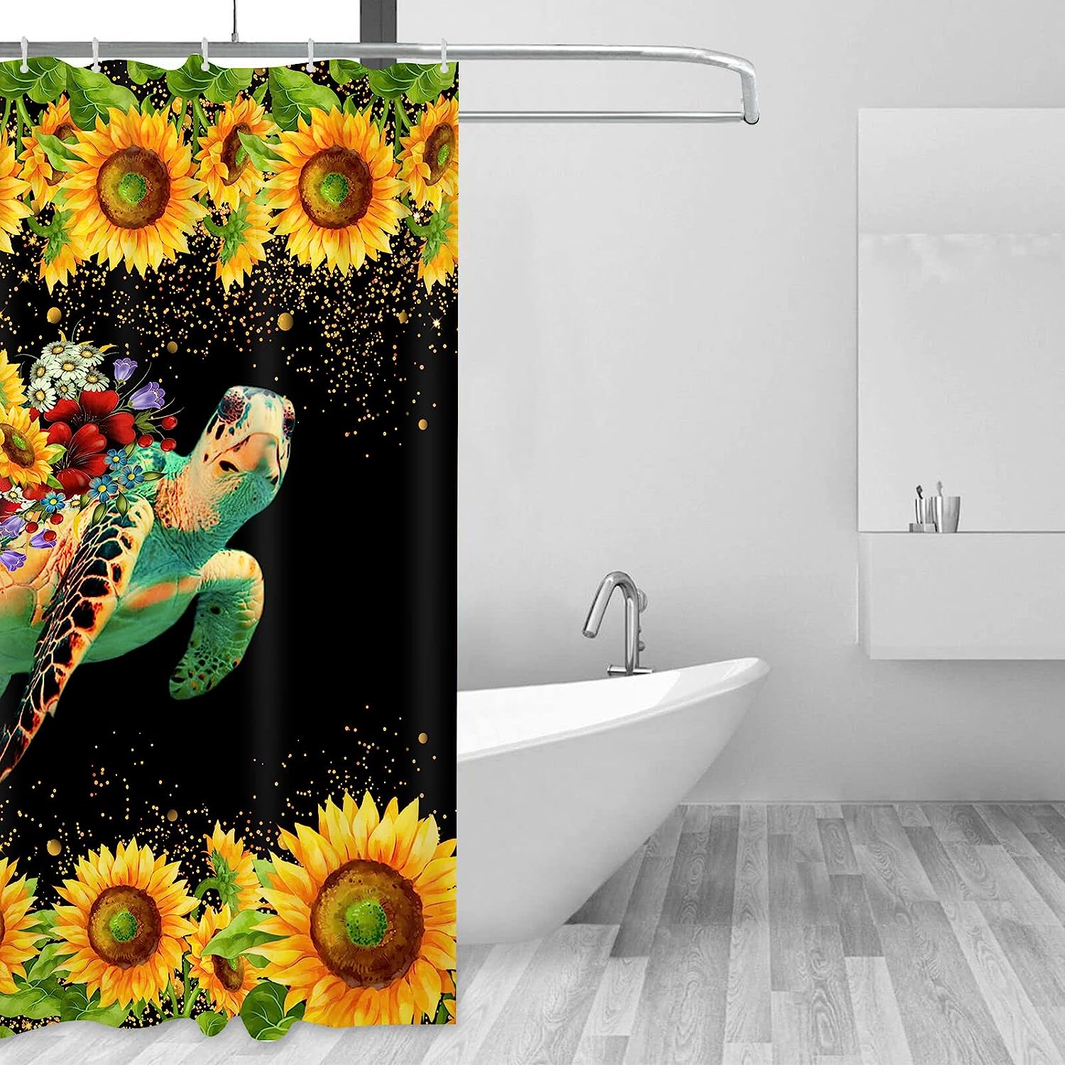 Dazzling Sunflower Sea Turtle Shower Curtain to Add A Serene Touch to Your Bathroom Decor