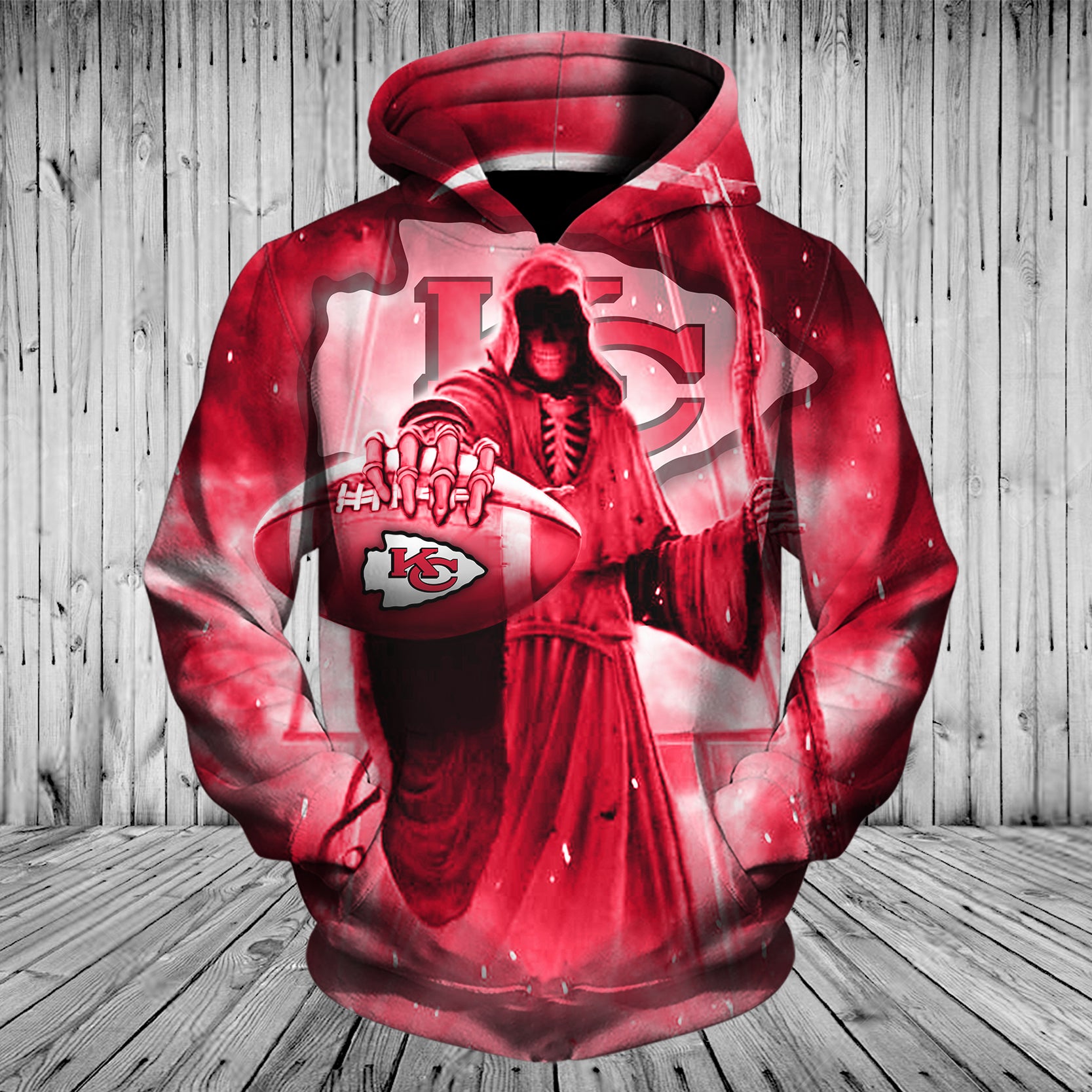Deadly Style Meets Team Spirit In This Kansas City Chiefs 3D Death Skull Hoodie Gift For Fans