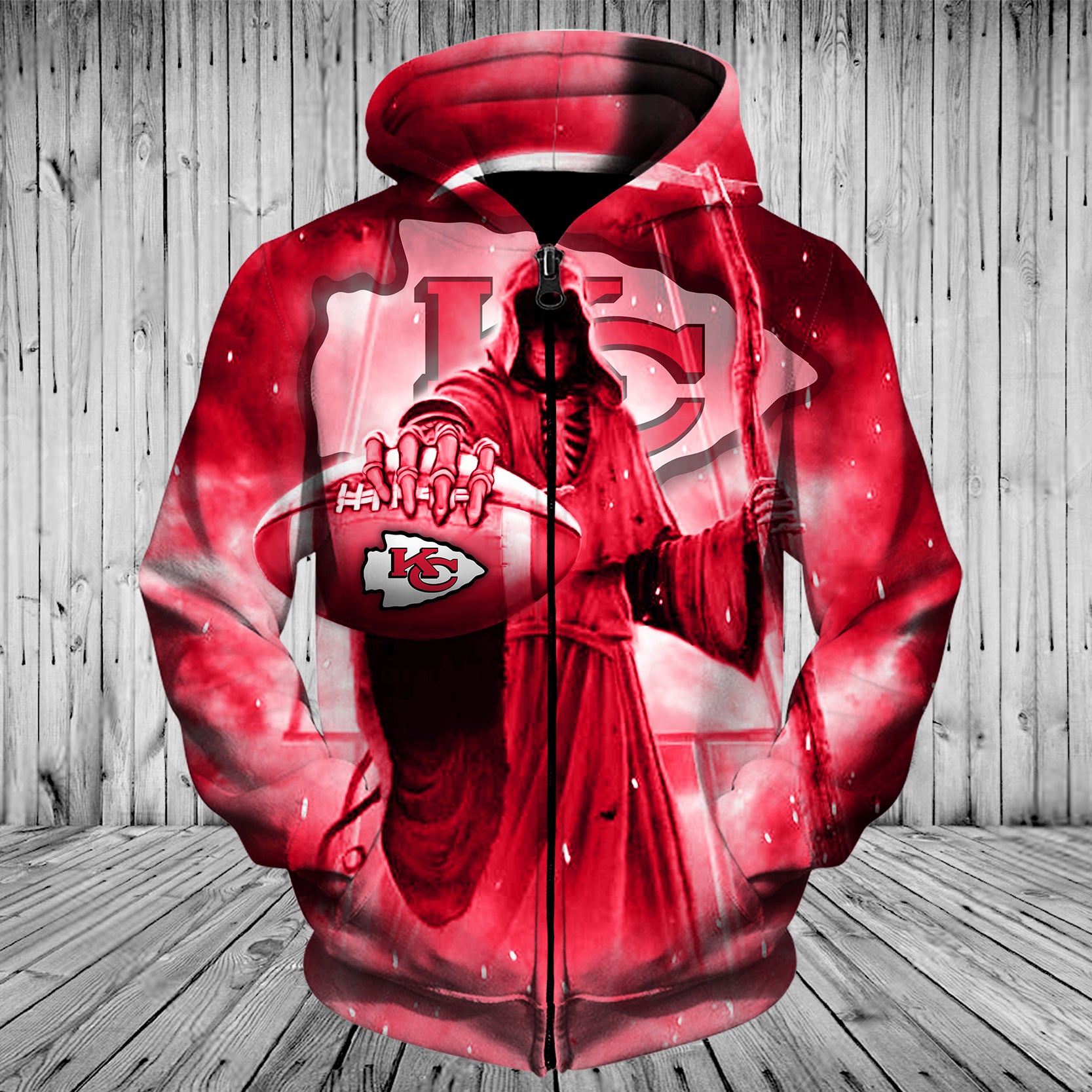 Deadly Style Meets Team Spirit In This Kansas City Chiefs 3D Death Skull Hoodie Gift For Fans