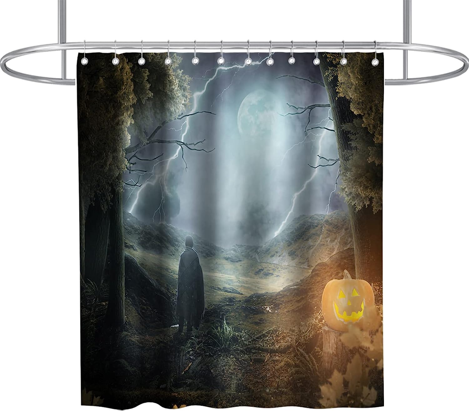 Death Moon Forest Skull Halloween Print Shower Curtain Waterproof Washable Blue