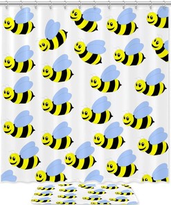 Decorative Bee Pattern Bathroom Decor Shower Curtain Memory Foam Waterproof Fabric